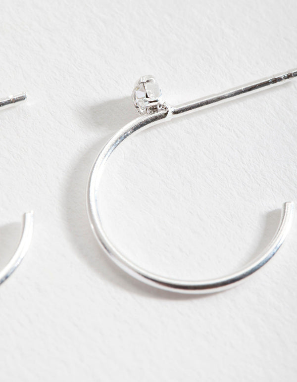 Sterling Silver Cubic Zirconia Top Hoop Earrings