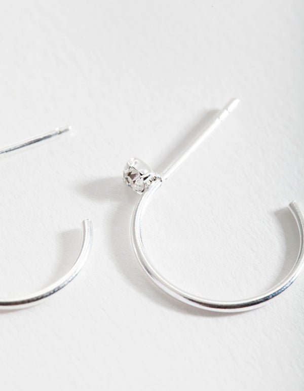 Sterling Silver Cubic Zirconia Top Hoop Earrings