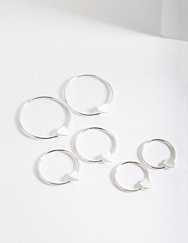 Sterling Silver Heart Hoop Earring 3 Pack