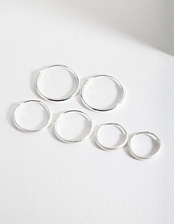 Sterling Silver Satin Hoop Earring Pack