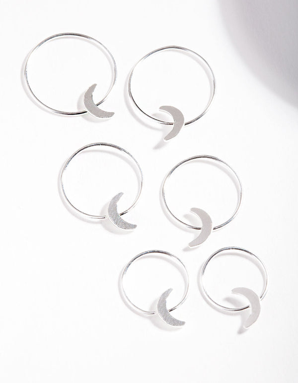 Sterling Silver Moon Graduating Hoop Earring 3 Pack