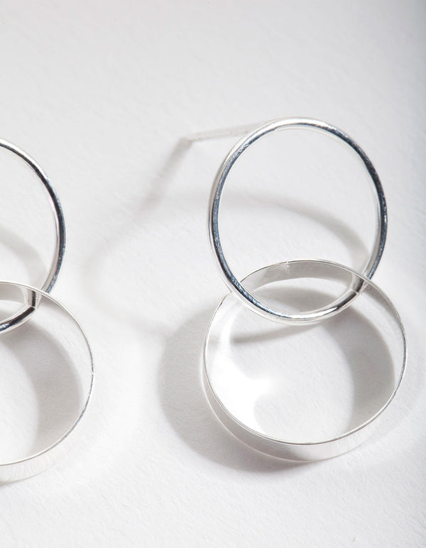 Sterling Silver Double Circle Drop Earrings