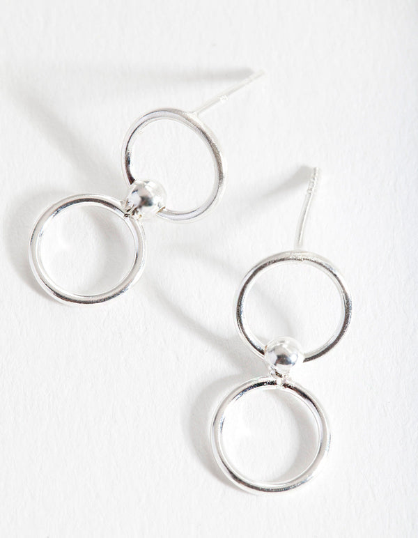 Sterling Silver Double Circle Link Earrings