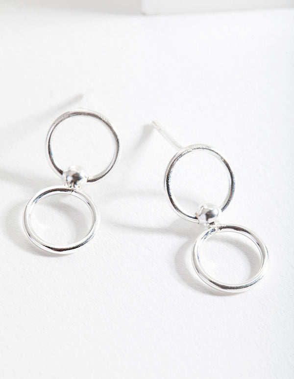 Sterling Silver Double Circle Link Earrings