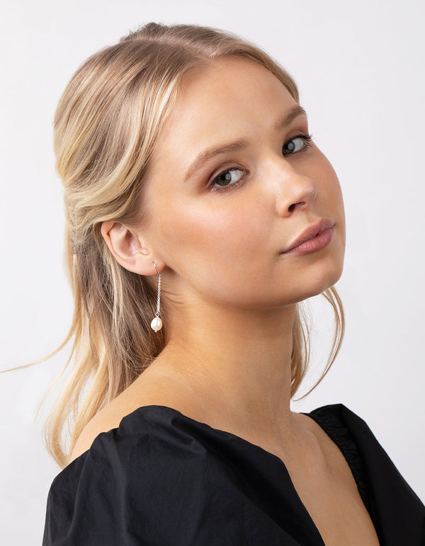 Sterling Silver Pearl Thread-Through Earrings