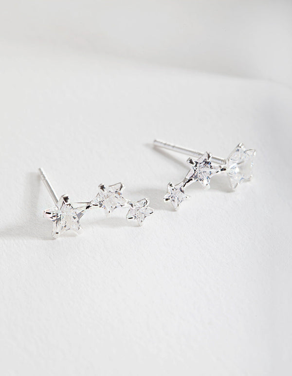 Sterling Silver Cubic Zirconia Star Crawler Earrings