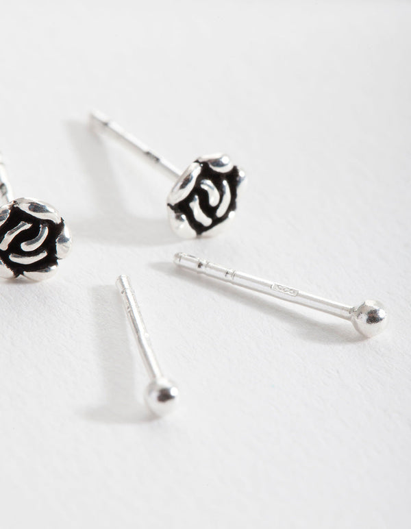 Sterling Silver Rose Stud Earring Pack