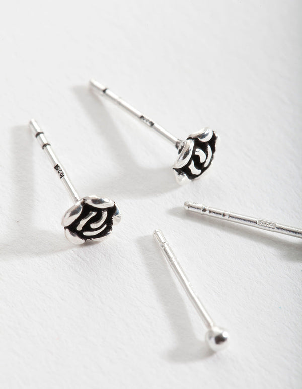 Sterling Silver Rose Stud Earring Pack