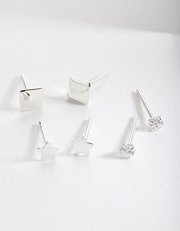 Sterling Silver Star Stud Earring 3 Pack