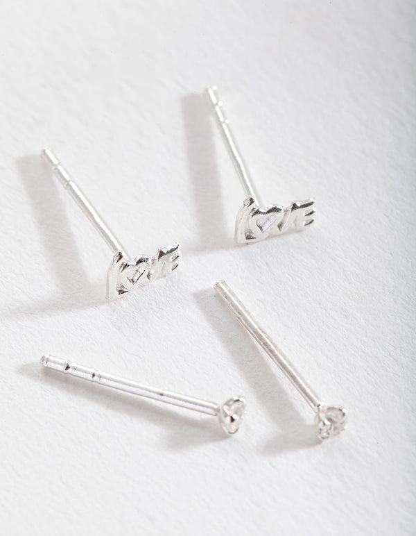 Sterling Silver Cubic Zirconia Love Stud 2 Pack