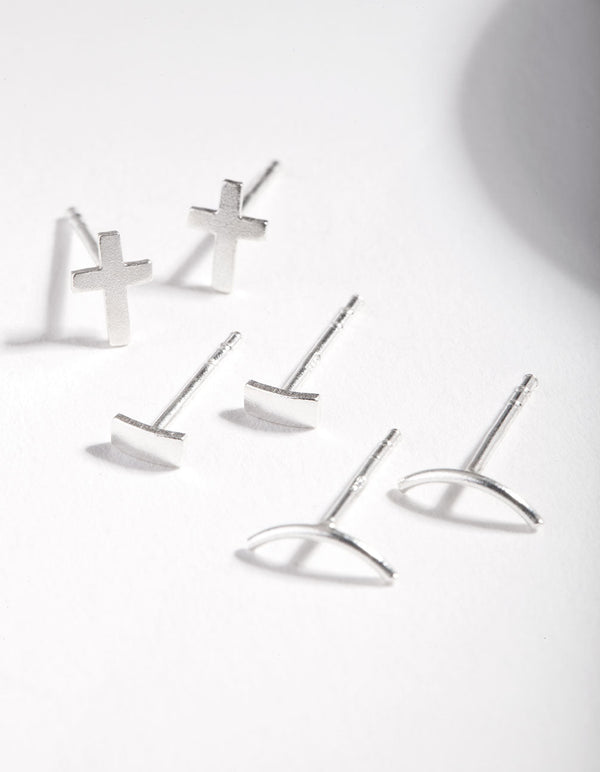 Sterling Silver Square Cross Stud Earring 3 Pack