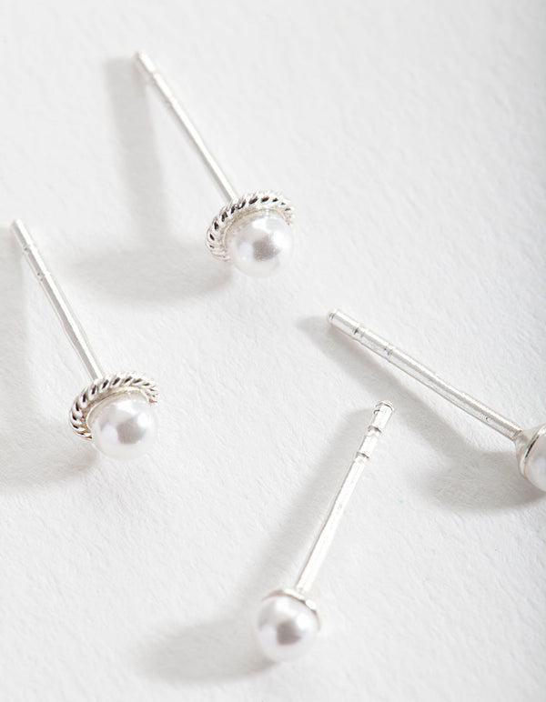 Sterling Silver Pearl 2 Pack Stud Earrings