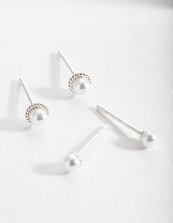 Sterling Silver Pearl 2 Pack Stud Earrings