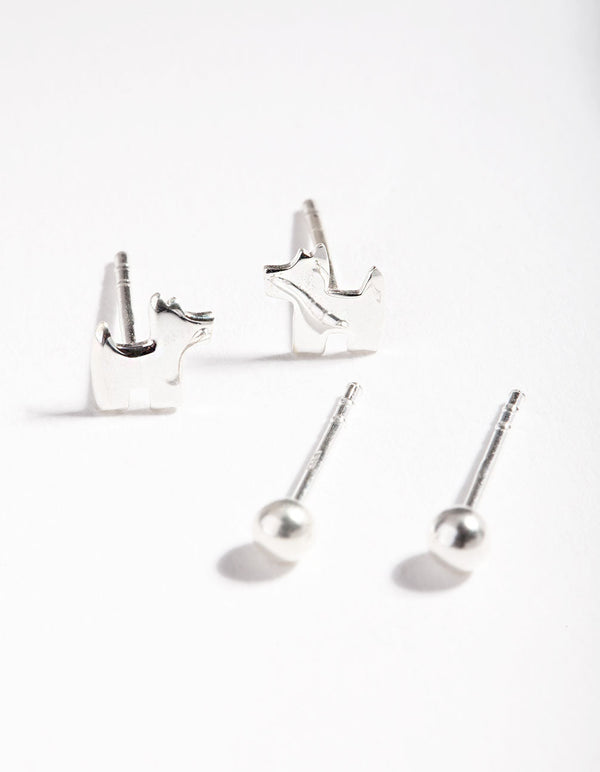 Sterling Silver Ball Dog Stud Earring 2 Pack