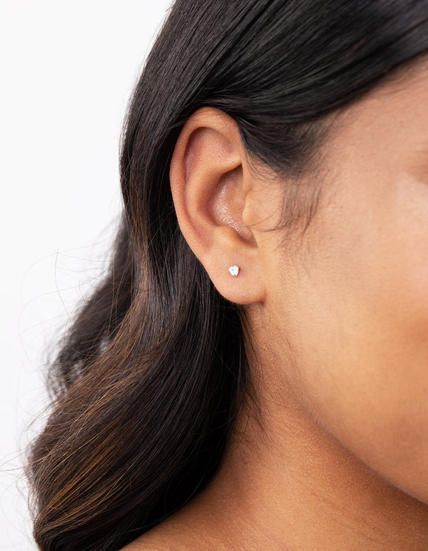 Sterling Silver Cubic Zirconia Heart Earring 2 Pack