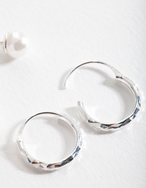 Sterling Silver Pearl Stud Hoop Earring 2 Pack