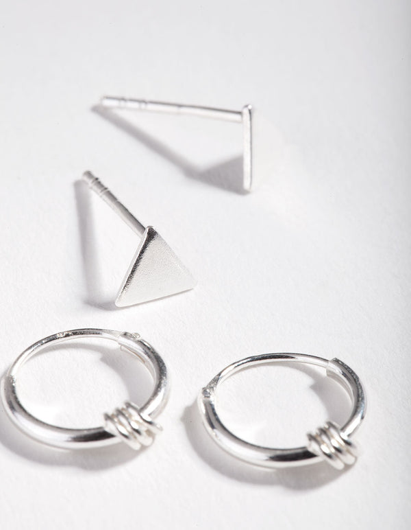 Sterling Silver Triangle Stud & Hoop 2 Pack Earrings