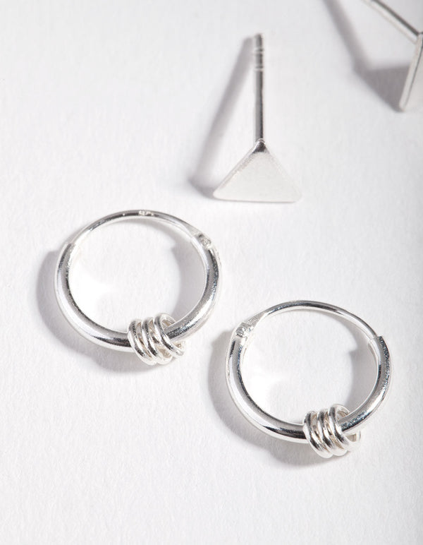 Sterling Silver Triangle Stud & Hoop 2 Pack Earrings