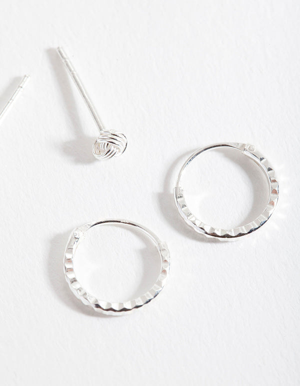 Sterling Silver Knot Stud and Hoop Earring 2 Pack