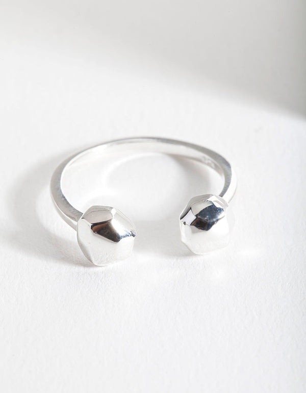 Sterling Silver Faceted Ball Open Ring