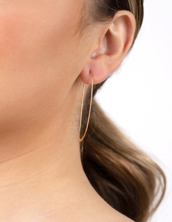 Gold Plated Sterling Silver Long Oval Drop Earrings