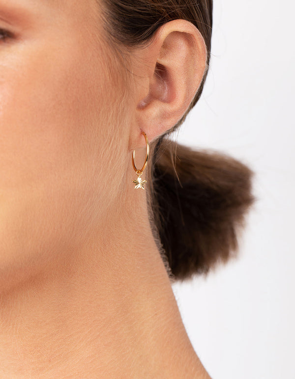Gold Plated Sterling Silver Star Charm Hoop Earrings