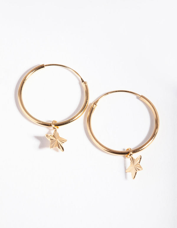 Gold Plated Sterling Silver Star Charm Hoop Earrings