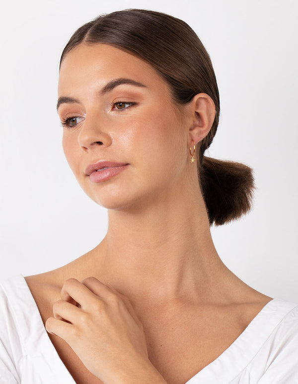 Gold Plated Sterling Silver Star Charm Hoop Earrings