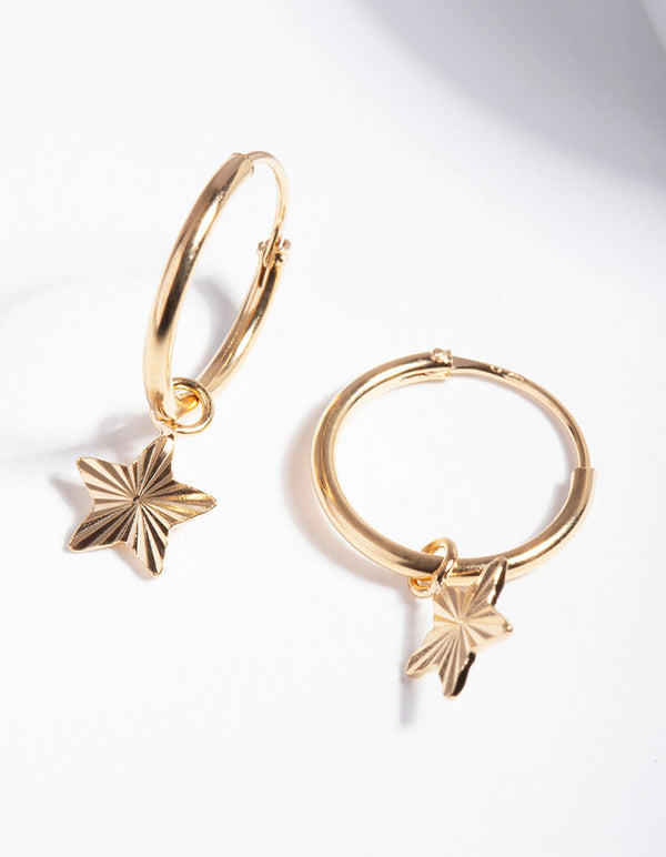 Gold Plated Sterling Silver Textured Star Hoop Earrings