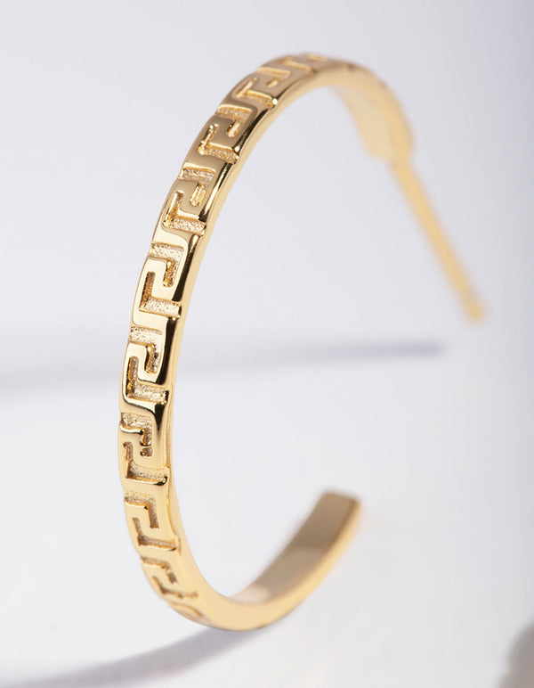 Gold Plated Sterling Silver Greek Key Hoop Earrings