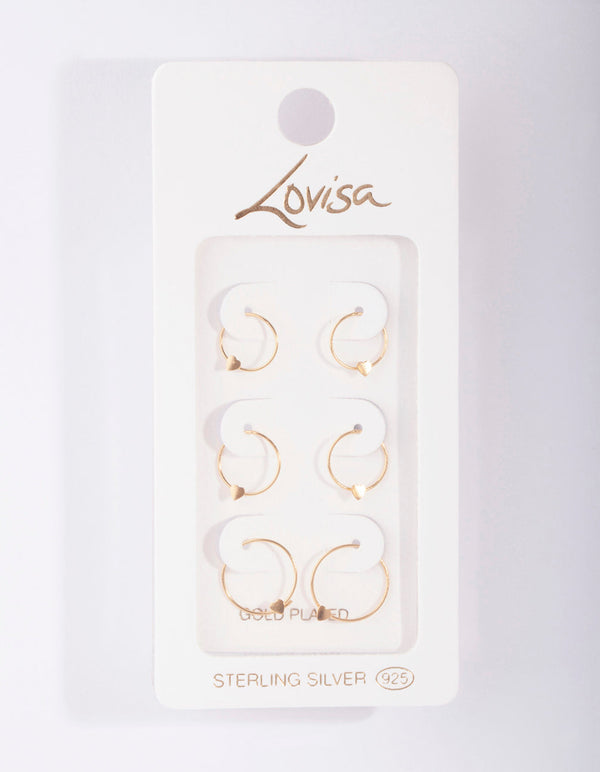 Gold Plated Sterling Silver Gradual Heart Hoop Earring Pack