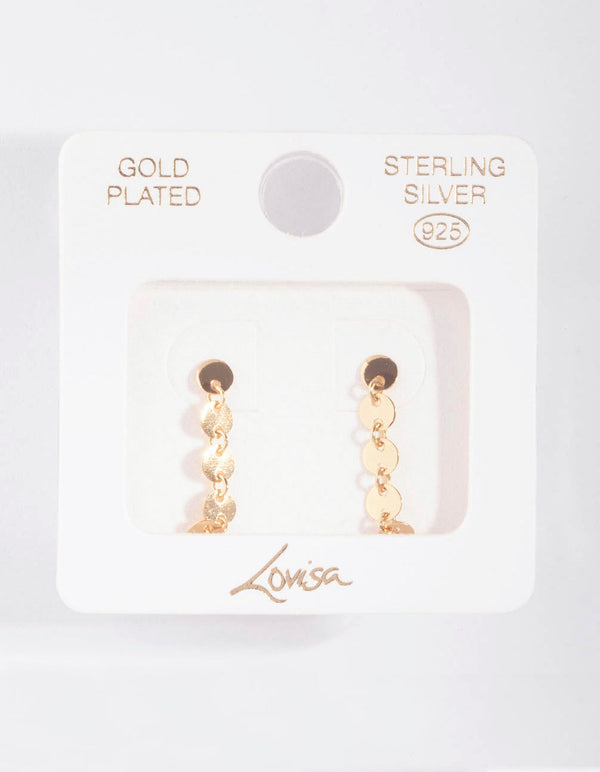 Gold Plated Sterling Silver Mini Disc Drop Earrings