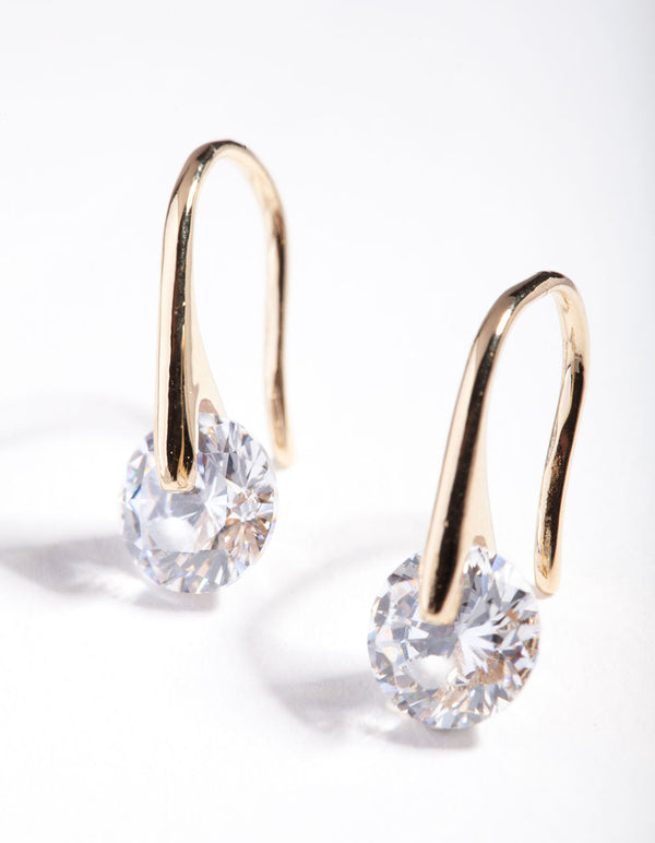 Gold Plated Sterling Silver Sleek Mini Hook Drop Earrings