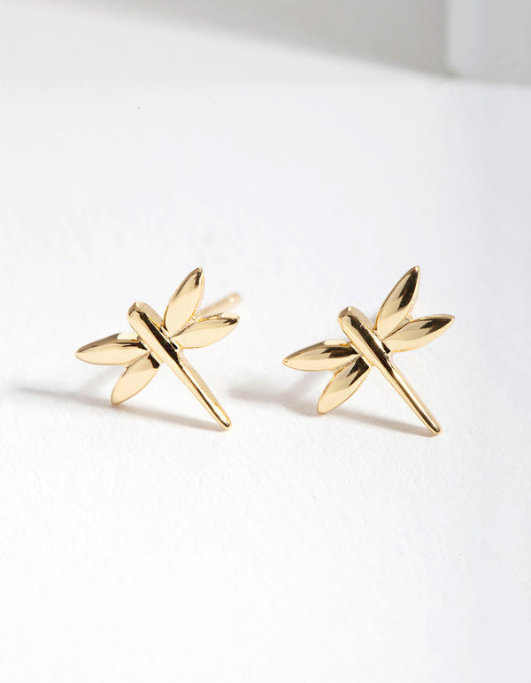 Gold Plated Sterling Silver Dragonfly Stud Earrings