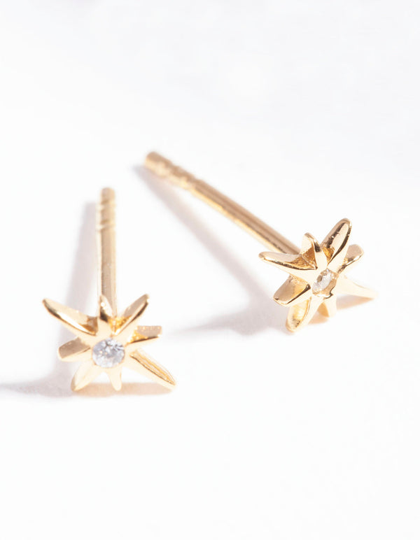 Gold Plated Sterling Silver Cubic Zirconia Starburst Earrings