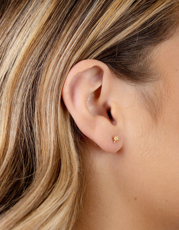 Gold Plated Sterling Silver Cubic Zirconia Starburst Earrings