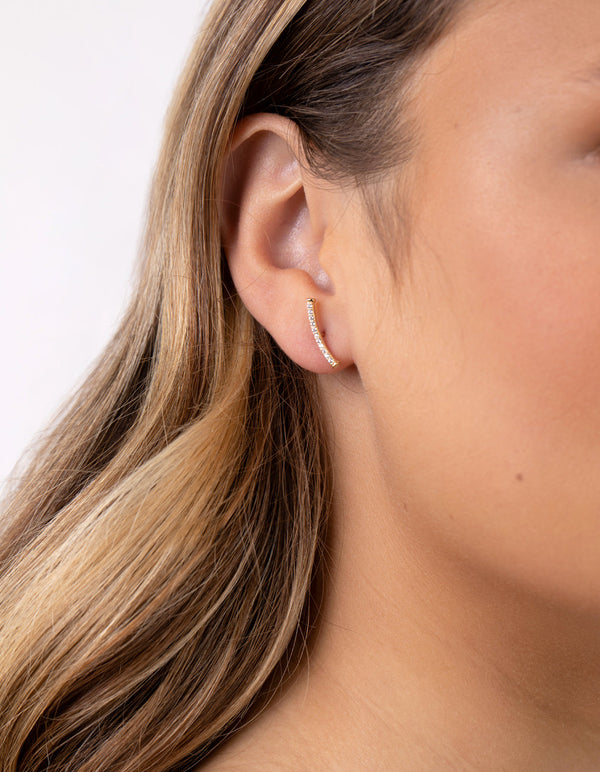 Gold Plated Sterling Silver Fine Cubic Zirconia Crawler Earrings