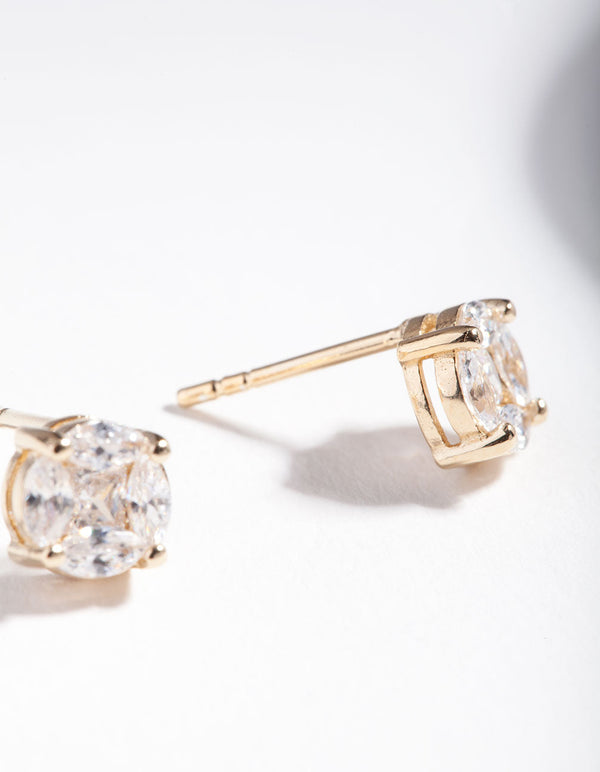Gold Plated Sterling Silver Multi Cubic Zirconia Stone Stud Earrings