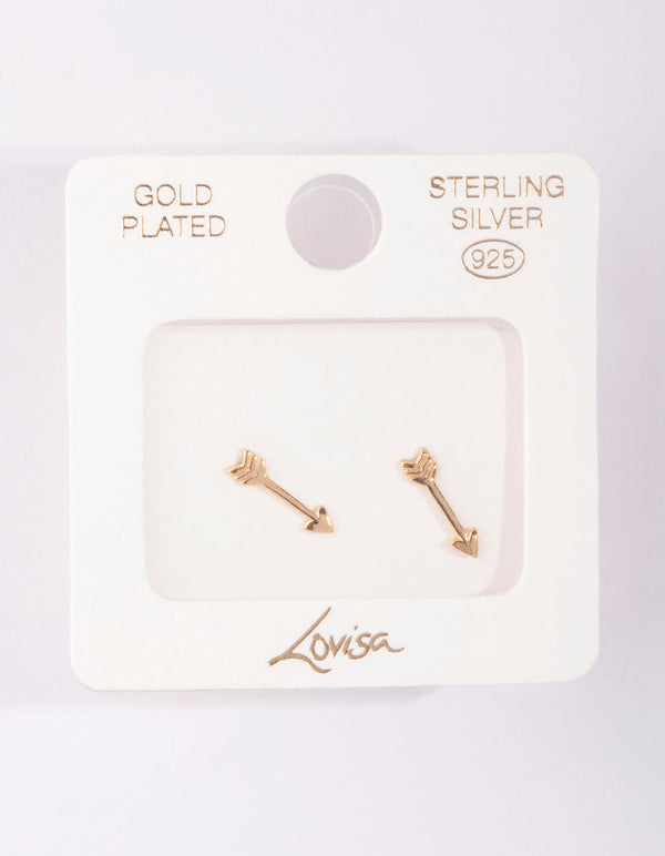 Gold Plated Sterling Silver Mini Arrow Stud Earrings