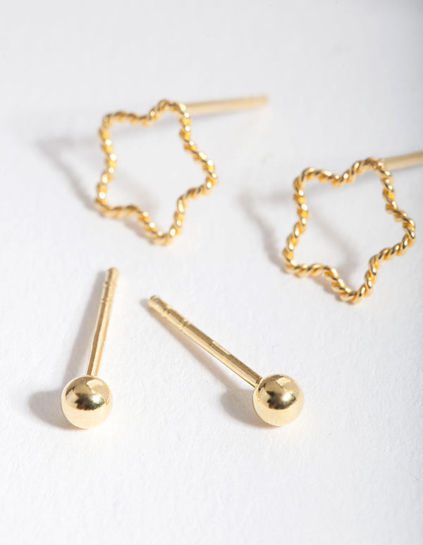 Gold Plated Sterling Silver Rope Star Earring 2 Pack