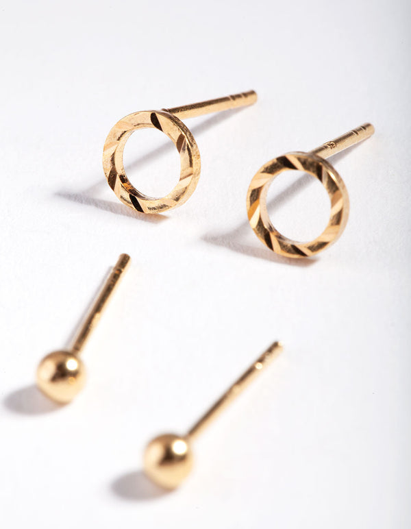 Gold Plated Sterling Silver Textured Circle Stud Earring Pack