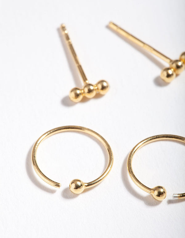 Gold Plated Sterling Silver Ball Stud Hoop Earring 2 Pack