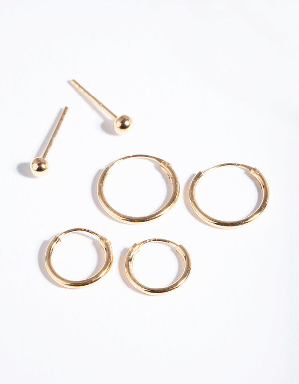 Gold Plated Sterling Silver Stud and Hoop 3-Pack Earring