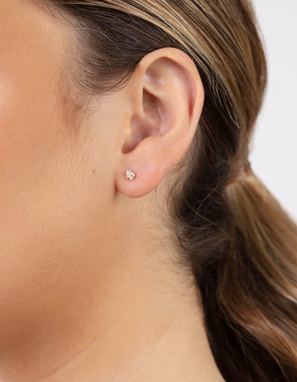 Gold Plated Sterling Silver Cubic Zirconia Stud Hoop Earring 3 Pack