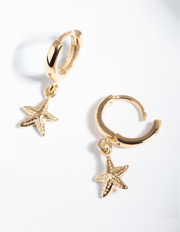 Gold Plated Sterling Silver Starfish Huggie Earrings