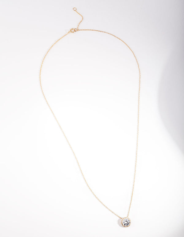 Gold Plated Sterling Silver 6mm Cubic Zirconia Halo Necklace