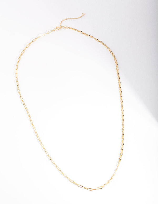 Gold Plated Sterling Silver Half and Half Chain Necklace