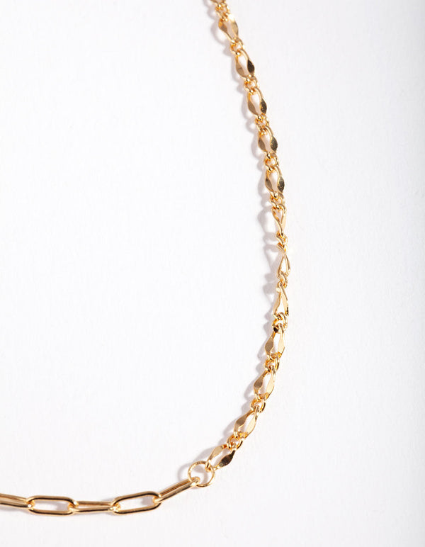 Gold Plated Sterling Silver Half and Half Chain Necklace