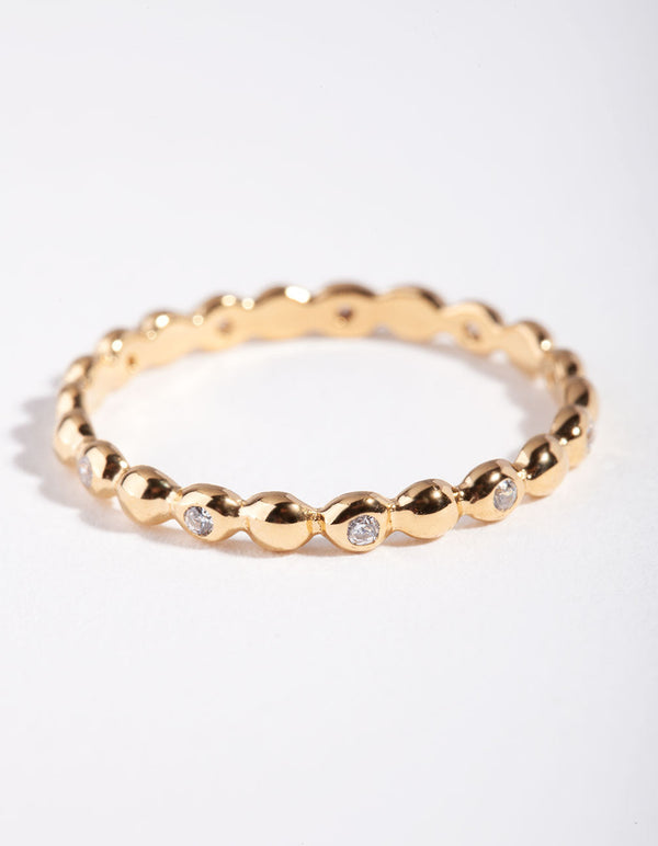 Gold Plated Sterling Silver Diamante Bead Ring
