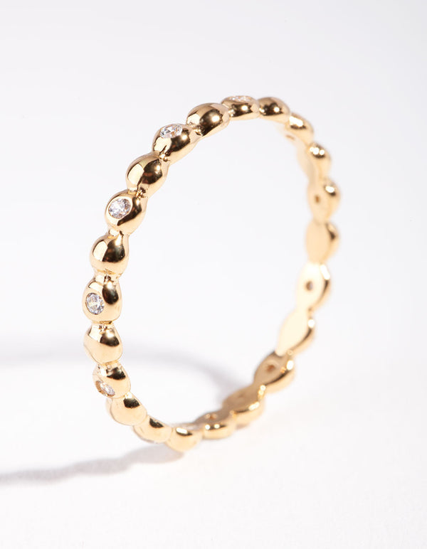 Gold Plated Sterling Silver Diamante Bead Ring